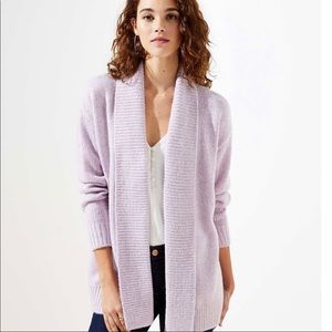 LOFT rib trim open cardigan light lavender melange